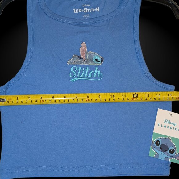 Disney's Lilo & Stitch Blue Embroidered Stitch Graphic Tank Crop Top Summer Wear - Picture 5 of 13